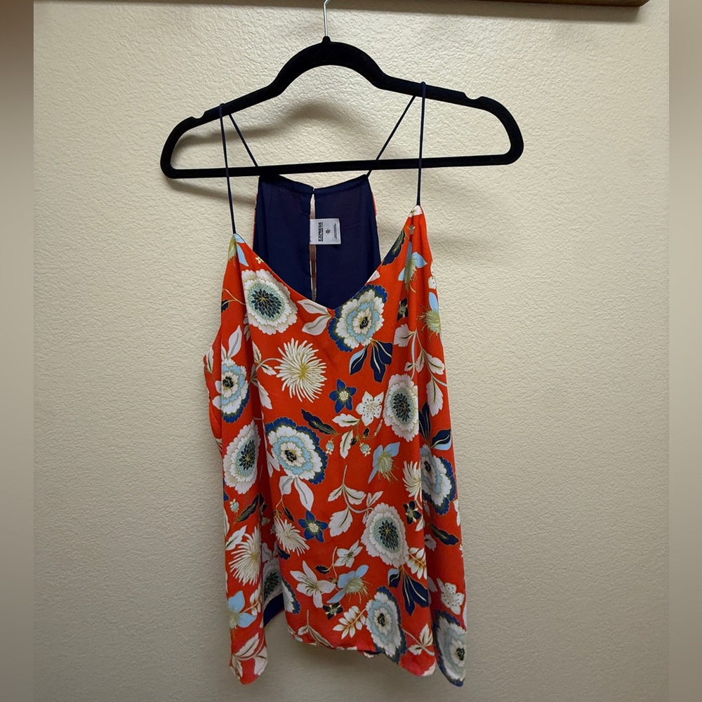 Express Barcelona Orange Floral/Blue Reversible Spaghetti-Strap Camisole